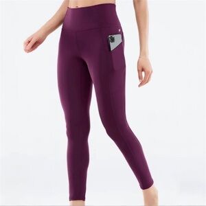 Fabletics PureLuxe Burgundy 7/8 Leggings High-Waisted with Pockets 2X